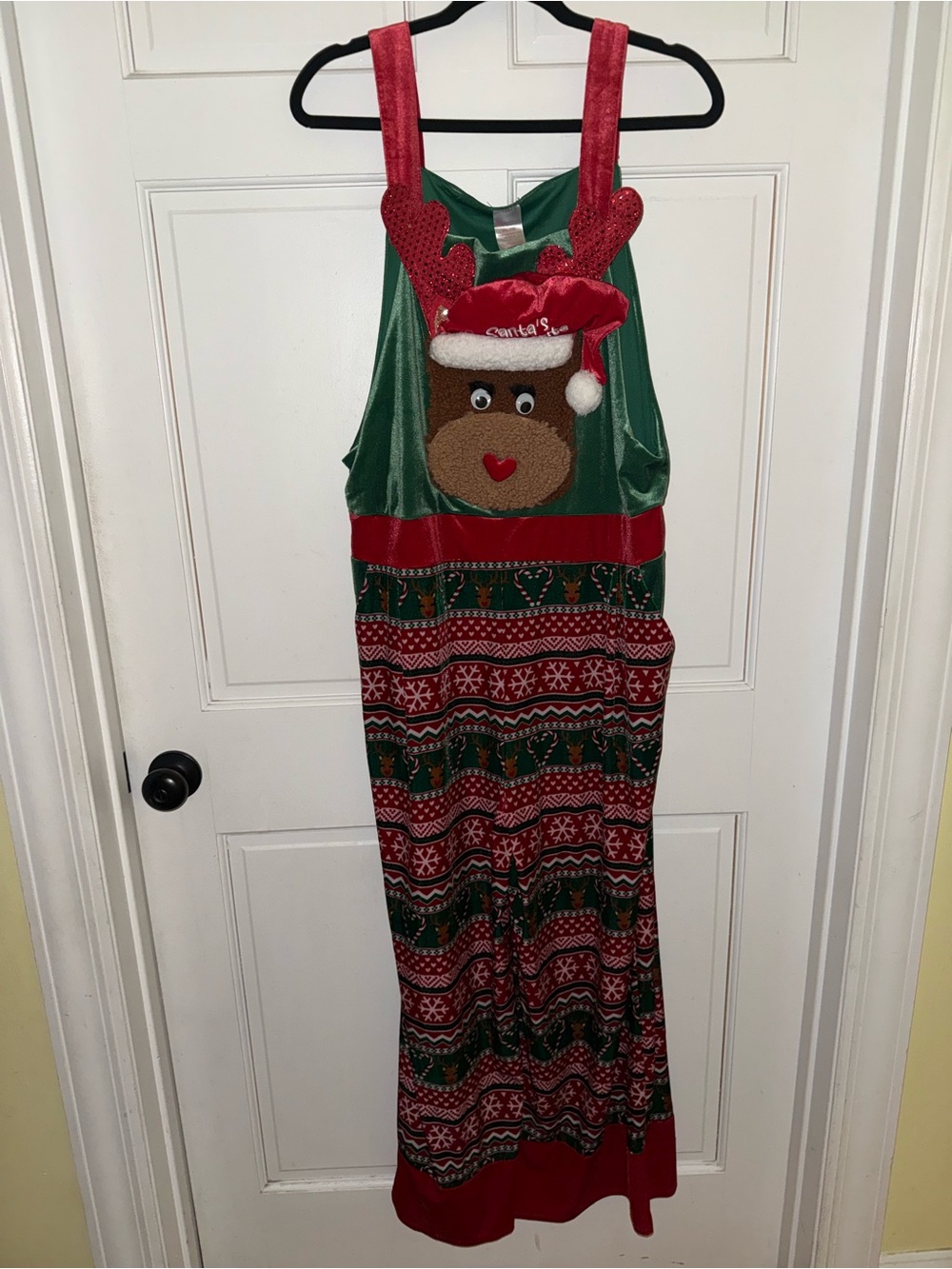 No Boundaries Green & Red Reindeer Holiday Jumper Dress